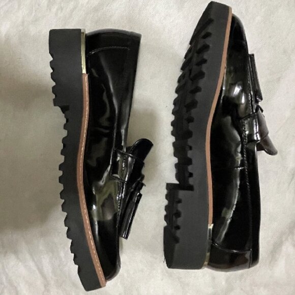 Franco Sarto L-Carolynn Loafers Patent Leather Black Size 7M Lug Soles - Picture 1 of 2